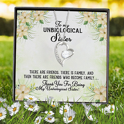 Alternative view of To My Unbiological Sister There Are Friends There Is Family Forever Love Heart Pendant Necklace
