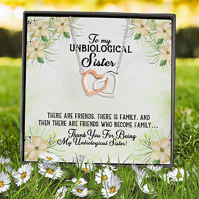 Alternative view of To My Unbiological Sister There Are Friends There Is Family Joined Interlocking Hearts Pendant Necklace