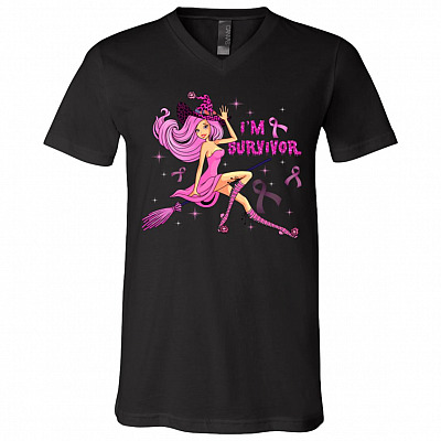 I’m A Survivor Breast Cancer T-Shirt - V-Neck Tee, Black, V-Neck T-Shirt