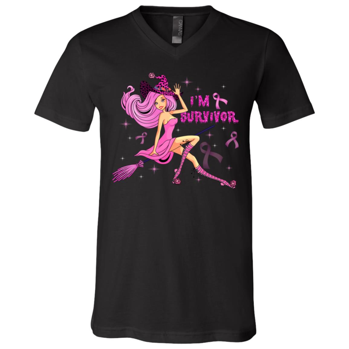 I’m A Survivor Breast Cancer T-Shirt - V-Neck Tee, Black, V-Neck T-Shirt