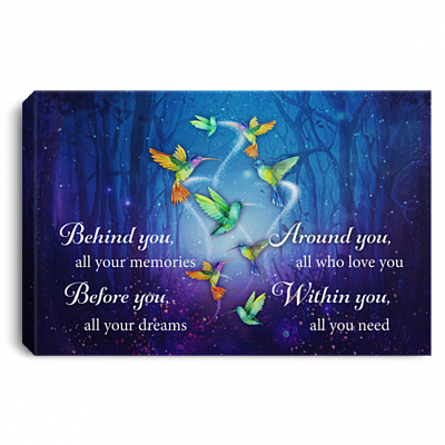 Behind You All Your Memories Before You Your Dreams Memorial Hummingbird Saying Framed Canvas Unframed Poster, White, 0.75'' Framed Canvas
