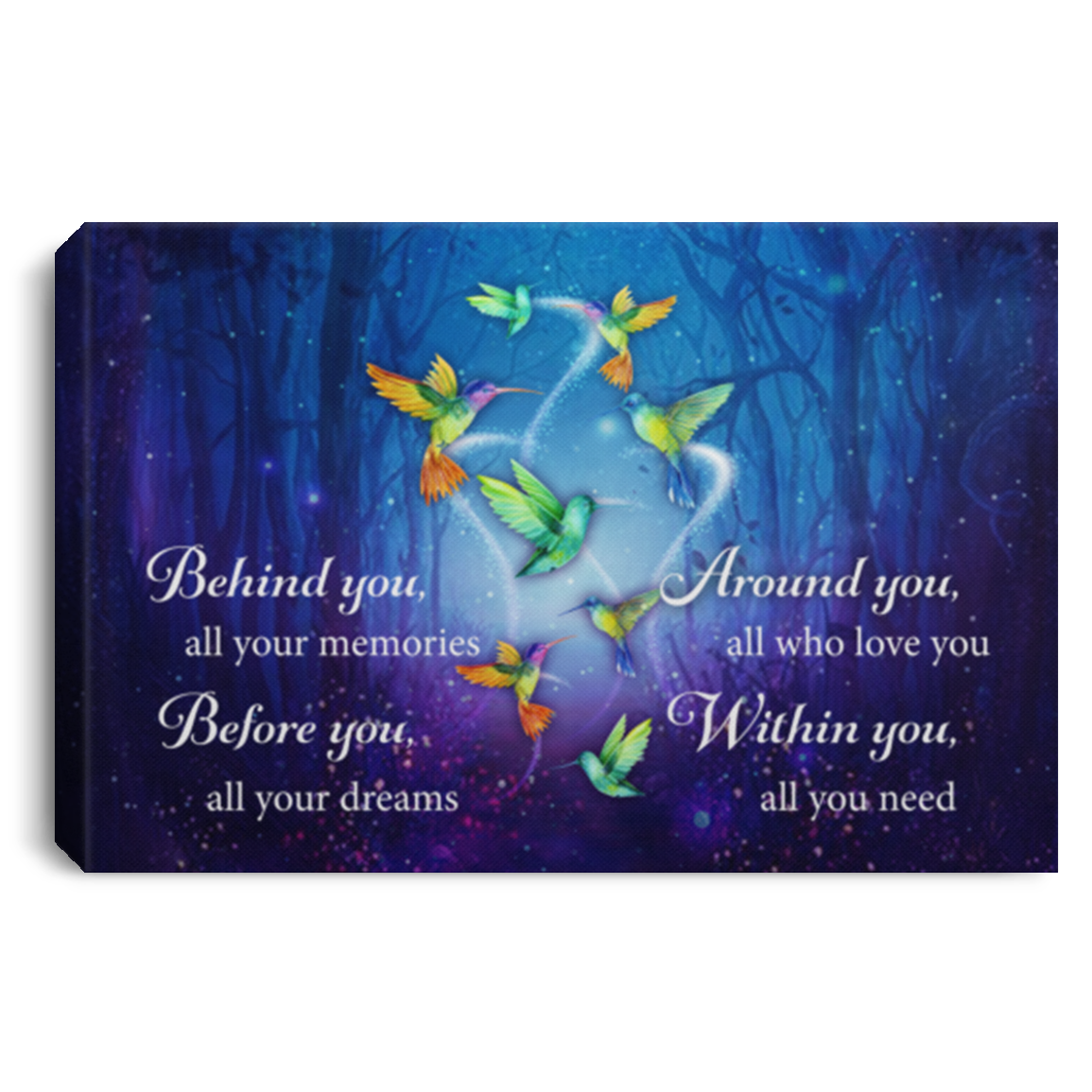 Behind You All Your Memories Before You Your Dreams Memorial Hummingbird Saying Framed Canvas Unframed Poster, White, 0.75'' Framed Canvas