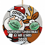 Our First Christmas As Mr And Mrs Christmas Ornament - Santa Reindeer Flat Circle Porcelain Ceramic Ornament, White, Circle Ornament