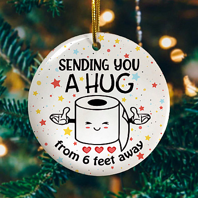 Alternative view of Sending You a Hug from 6 Feet Away 2020 Xmas Gift Ornament Keepsake - Holiday Flat Circle Ornament