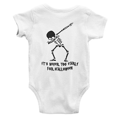 Alternative view of It's Never Too Early For Halloween Funny Baby Onesie - Skull Skeleton Dabbing Toddler Infant Bodysuit
