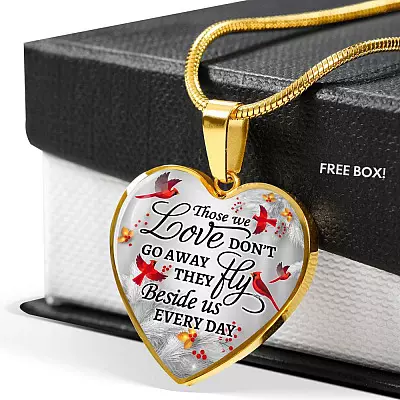 Cardinal Those We Love Don't Go Away They Fly Beside Us Every Day Heart Pendant Necklace - Heart Luxury Necklace (Gold Plated)