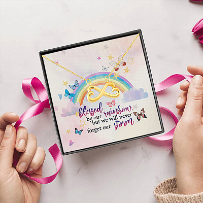 Blessed By Our Rainbow But We Will Never Forget Our Storm Infinity Heart Pendant Necklace