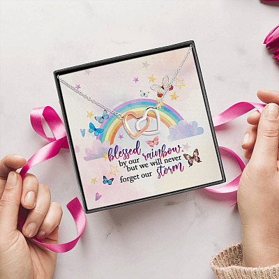 Blessed By Our Rainbow But We Will Never Forget Our Storm Interlocking Hearts Pendant Necklace