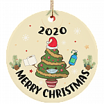 Merry Christmas Tree Mask Holiday Keepsake - Circle Porcelain Ceramic Ornament - Decoration Gift, White, Circle Ornament