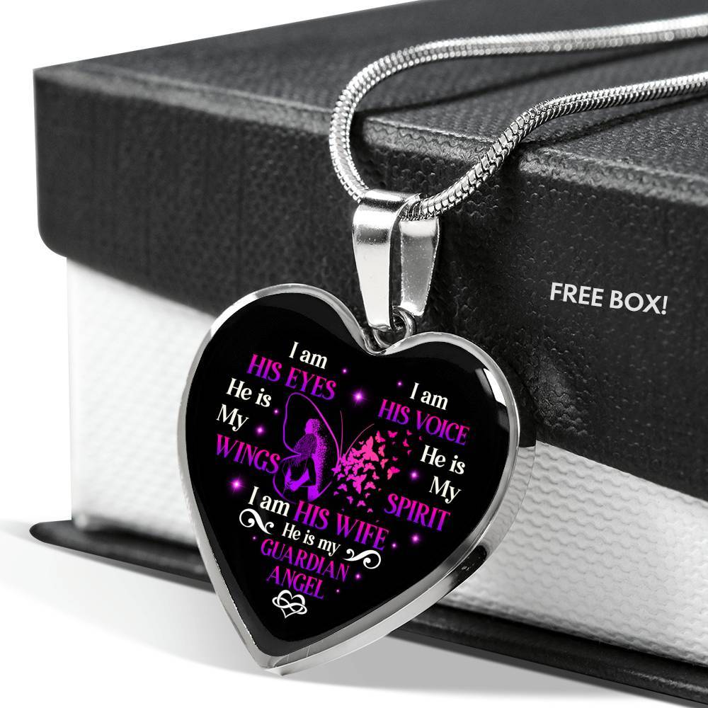 I Am His Eyes I Am His Voice He Is My Wings I Am His Wife He Is My Guardian Angel Butterfly Heart Pendant Necklace - Heart Luxury Necklace (Silver) I Am His Eyes I Am His Voice He Is My Wings I Am His Wife He Is My Guardian Angel Butterfly Heart Pendant Necklace - Heart Luxury Necklace (Silver)