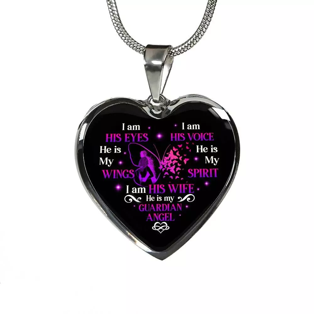 I Am His Eyes I Am His Voice He Is My Wings I Am His Wife He Is My Guardian Angel Butterfly Heart Pendant Necklace - Heart Luxury Necklace (Silver) I Am His Eyes I Am His Voice He Is My Wings I Am His Wife He Is My Guardian Angel Butterfly Heart Pendant Necklace - Heart Luxury Necklace (Silver)