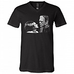 The Bride of Frankenstein & Frankenstein Couple Horror Characters T-Shirt - V Neck, Black, V-Neck T-Shirt