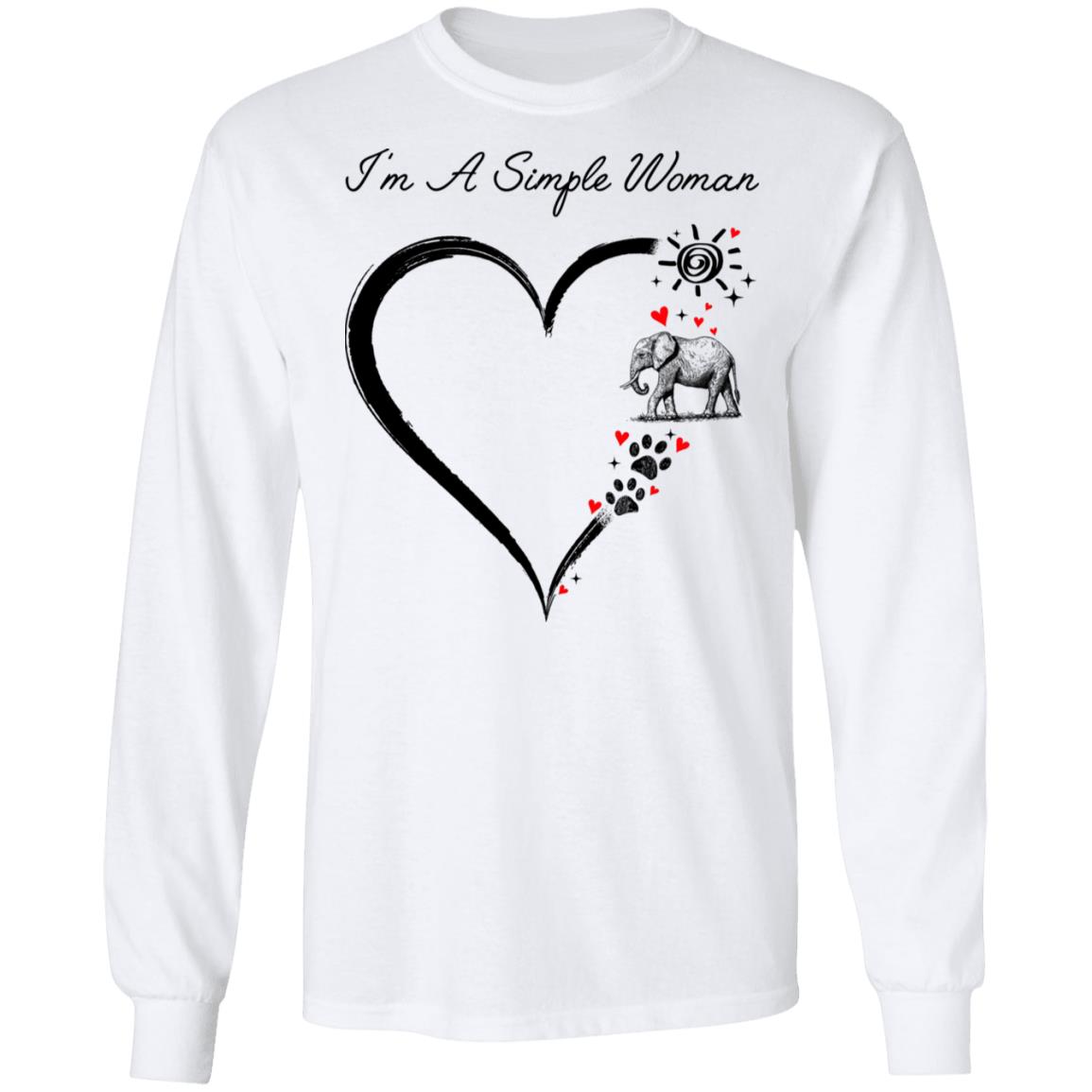 I'm A Simple Woman Love Dogs And Elephants Hoodie - Sweatshirt - Long Sleeve Shirt, White, Long Sleeve
