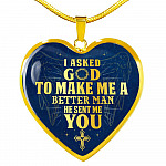 Gift to Her I Asked God to Make Me a Better Man He Sent Me You Cross Angel Wings Heart Pendant Necklace - Heart Luxury Necklace (Gold Plated)