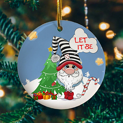 Alternative view of Xmas Gnome Let It Be Decorative Christmas Ornament - Holiday Flat Circle  Ornament