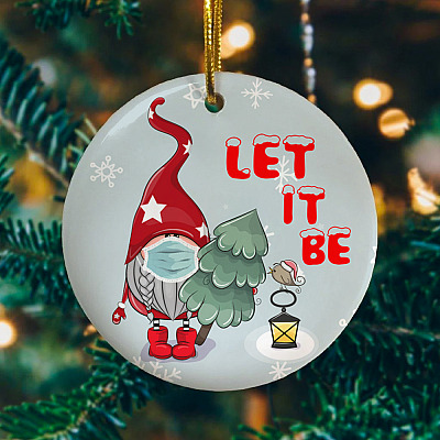 Alternative view of Gnome Wearing Mask Let It Be Decorative Christmas Ornament - Holiday Flat Circle  Ornament