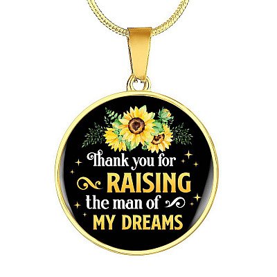 Gifts to Mother in Law Thank You for Raising the Man of My Dreams Sunflower Circle Pendant Necklace - Circle Luxury Necklace (Gold Plated)