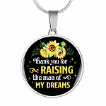 Gifts to Mother in Law Thank You for Raising the Man of My Dreams Sunflower Circle Pendant Necklace - Circle Luxury Necklace (Silver)