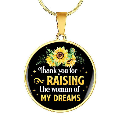 Gifts to Mother in Law Thank You for Raising the Woman of My Dreams Sunflower Circle Pendant Necklace - Circle Luxury Necklace (Gold Plated)