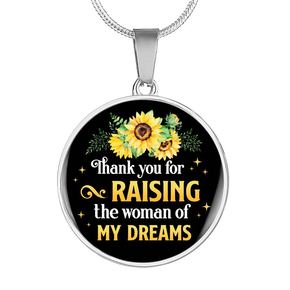 Gifts to Mother in Law Thank You for Raising the Woman of My Dreams Sunflower Circle Pendant Necklace - Circle Luxury Necklace (Silver)