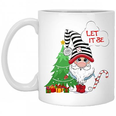 Christmas Tree Gnome Let It Be Ceramic Coffee Mug - Beer Stein - Water Bottle - Color Changing Mug, White, 11 oz. White Mug