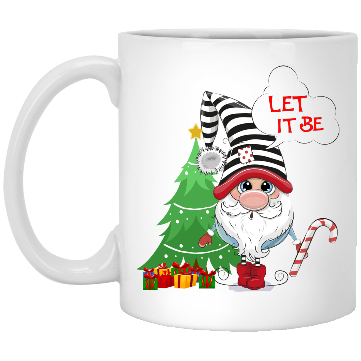Christmas Tree Gnome Let It Be Ceramic Coffee Mug - Beer Stein - Water Bottle - Color Changing Mug, White, 11 oz. White Mug Christmas Tree Gnome Let It Be Ceramic Coffee Mug - Beer Stein - Water Bottle - Color Changing Mug, White, 11 oz. White Mug