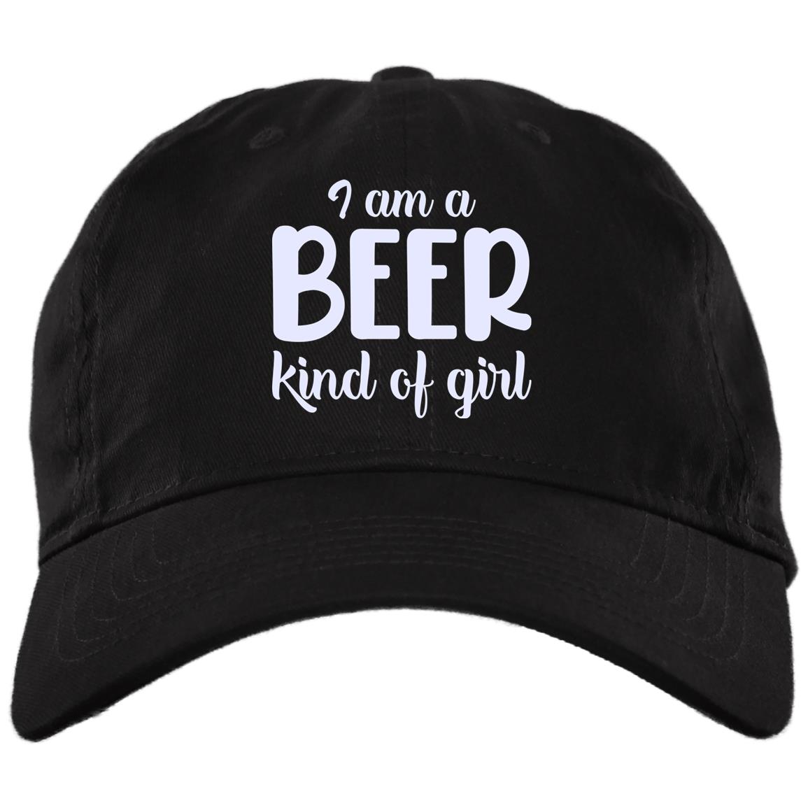 I Am A Beer Kind Of Girl Funny Beer Twill Cap - High-Profile Snapback Hat - Trucker Hat - Beer Lover Gifts, Black, Brushed Twill Dad Cap