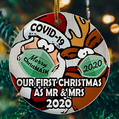 Alternative view of Our First Christmas As Mr And Mrs Christmas Ornament - Santa Reindeer Flat Circle  Ornament