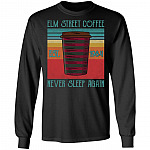 Elm Street Coffee Est 1984 - Never Sleep Again Horror Retro Vintage Hoodie - Sweatshirt - Long Sleeve Shirt, Black, Long Sleeve