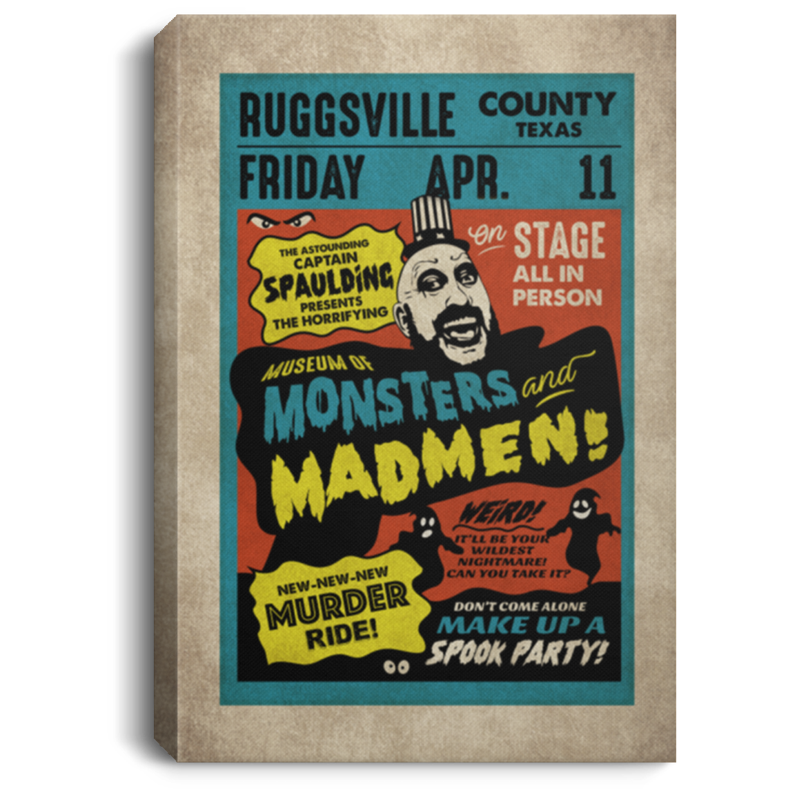 House Of A Thousand Corpses Poster - Captain Spaulding Gallery Wrapped Framed Canvas Prints - Unframed Poster, White, 0.75'' Framed Canvas