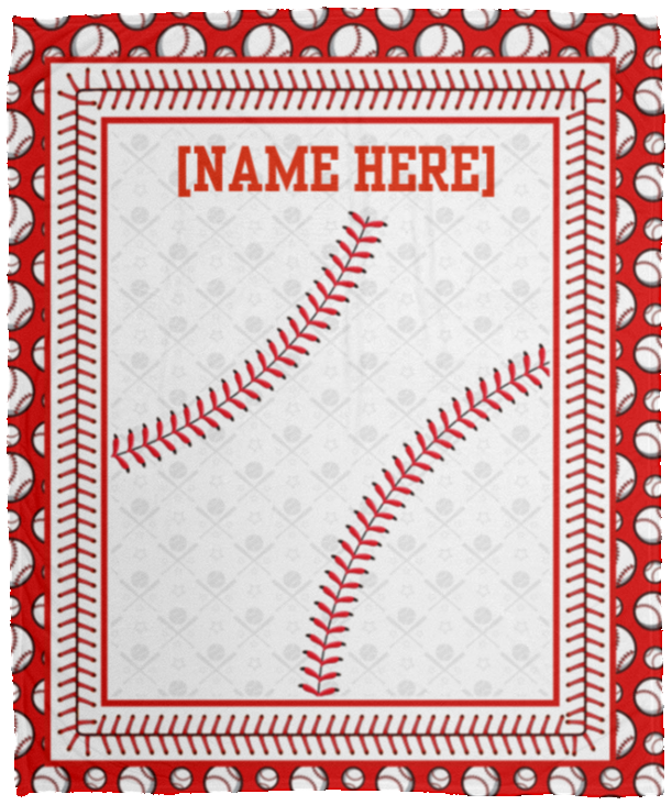 Personalized Name Baseball Fleece Blanket - Baseball Stitch Premium Mink Sherpa Blanket - Woven Blanket, White, Cozy Plush Fleece Blanket - 50x60