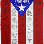 Personalized Name Puerto Rico Flag Fleece Blanket - Premium Mink Sherpa Blanket - Woven Blanket, White, Cozy Plush Fleece Blanket - 50x60