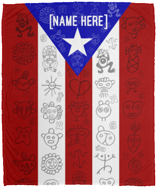 Personalized Name Puerto Rico Flag Fleece Blanket - Premium Mink Sherpa Blanket - Woven Blanket, White, Cozy Plush Fleece Blanket - 50x60