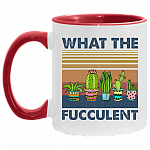 What The Fucculent Accent Mug - Funny Cactus Shirt, White/Red, 11 oz. Accent Mug