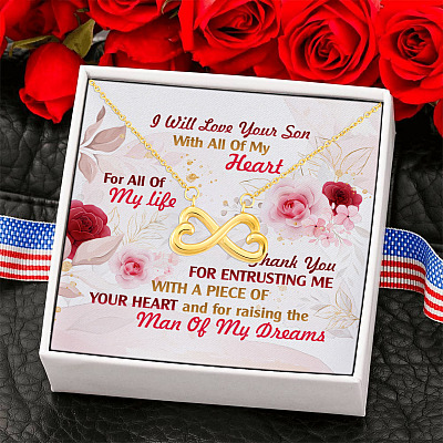 To My Mother in Law I Will Love Your Son with All of My Heart Infinity Heart Pendant Necklace