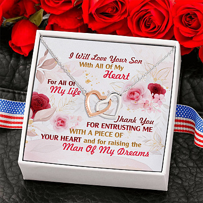 To My Mother in Law I Will Love Your Son with All of My Heart Interlocking Hearts Pendant Necklace