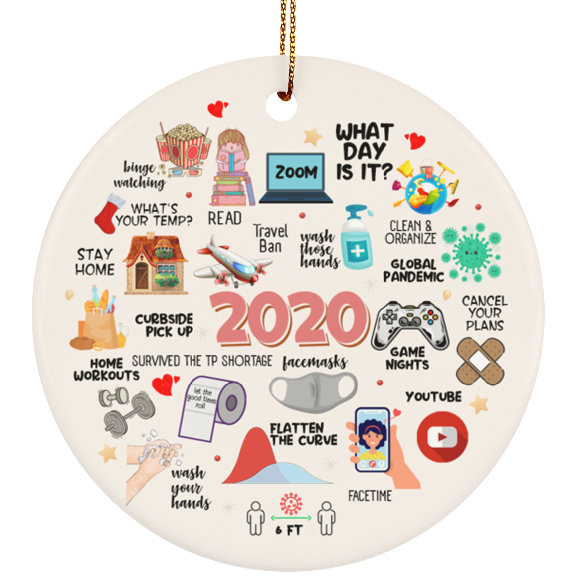 2020 Pandemic Quarantine Christmas Circle Ornament Keepsake, White, Circle Ornament