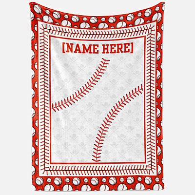 Alternative view of Personalized Name Baseball Fleece Blanket - Baseball Stitch Premium Mink Sherpa Blanket - Woven Blanket