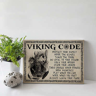Alternative view of Viking Code Protect Your Family Honor The Elders Teach The Young Framed Canvas - Unframed Poster