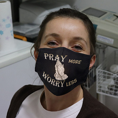 Alternative view of Pray More Worry Less Washable Reusable Custom Printed Cloth Face Mask Cover