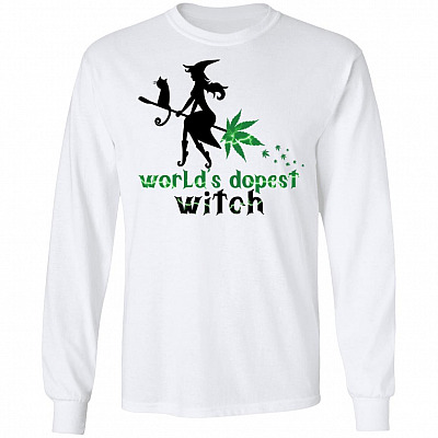 World's Dopest Witch - Cannabis Weed Girl Gift 420 Halloween Hoodie - Sweatshirt - Long Sleeve Shirt, White, Long Sleeve