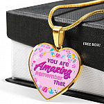 You Are Amazing Remember That Heart Pendant Necklace - Heart Luxury Necklace (Gold Plated)