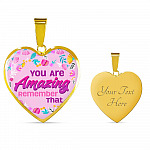 You Are Amazing Remember That Heart Pendant Necklace - Heart Luxury Necklace (Gold Plated)