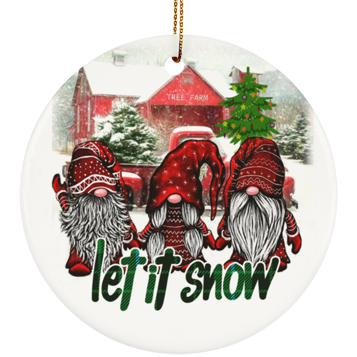 Funny Gnomes Let It Snow Saying Ornament - Forest Gnomes Christmas Is Coming Flat Circle Porcelain Ornament, White, Circle Ornament Funny Gnomes Let It Snow Saying Ornament - Forest Gnomes Christmas Is Coming Flat Circle Porcelain Ornament, White, Circle Ornament