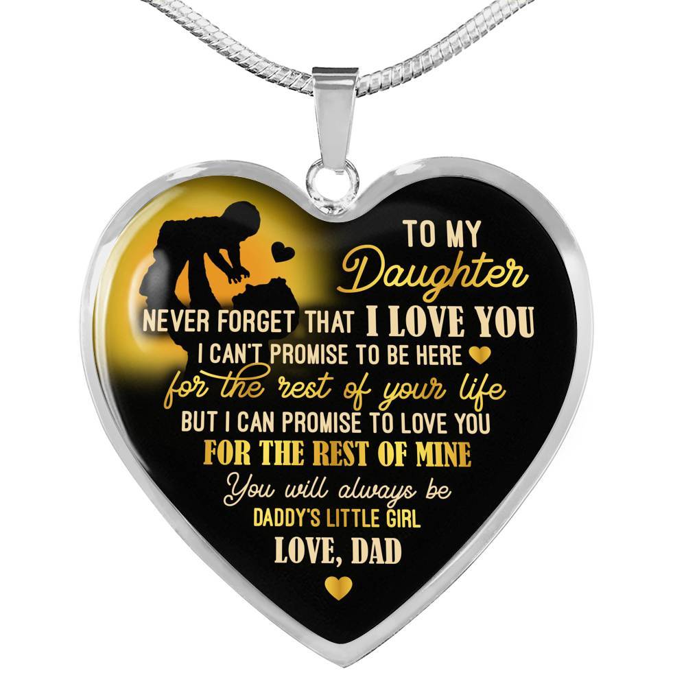 From Dad To My Daughter Saying Necklace - Never Forget I Love You Daddy's Little Girl Heart Pendant Necklace - Heart Luxury Necklace (Silver) From Dad To My Daughter Saying Necklace - Never Forget I Love You Daddy's Little Girl Heart Pendant Necklace - Heart Luxury Necklace (Silver)