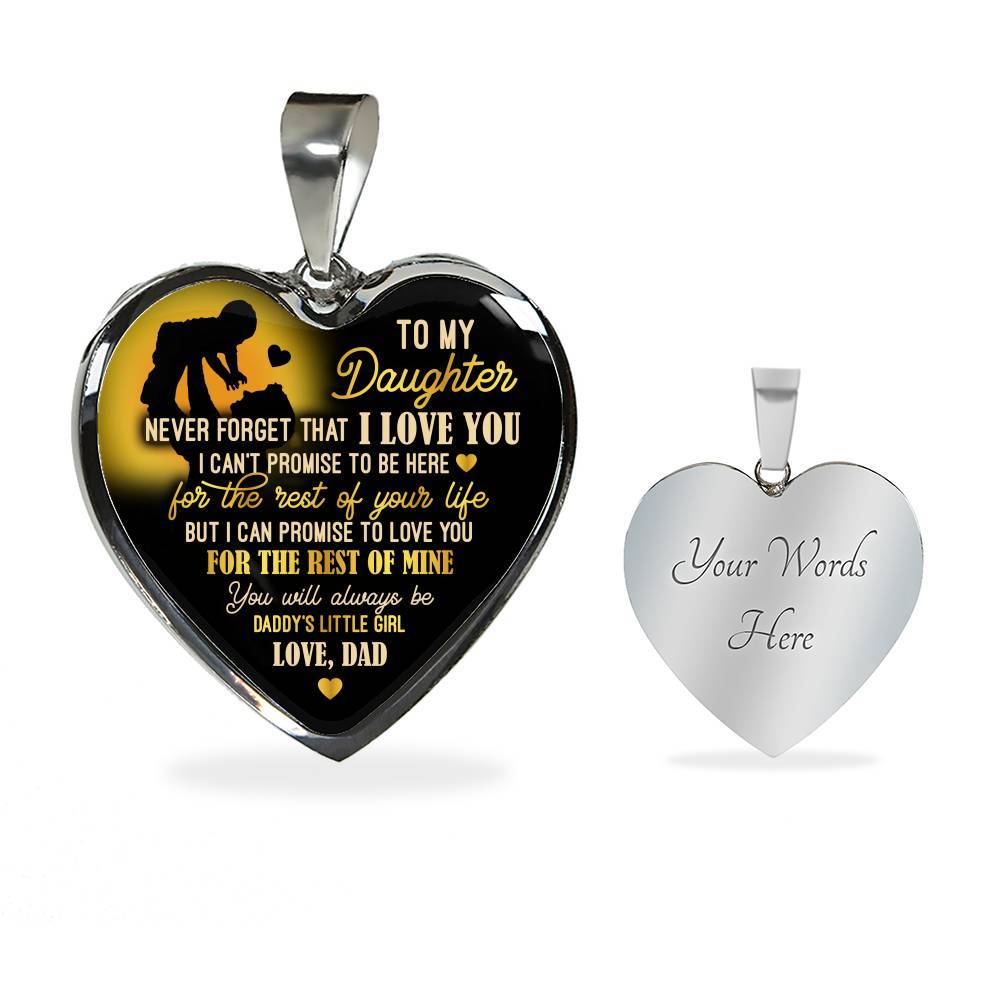 From Dad To My Daughter Saying Necklace - Never Forget I Love You Daddy's Little Girl Heart Pendant Necklace - Heart Luxury Necklace (Silver) From Dad To My Daughter Saying Necklace - Never Forget I Love You Daddy's Little Girl Heart Pendant Necklace - Heart Luxury Necklace (Silver)