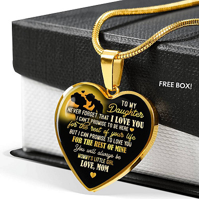 From Mom To My Daughter Saying Necklace - Never Forget I Love You Mommy's Little Girl Heart Pendant Necklace - Heart Luxury Necklace (Gold Plated)