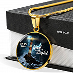 At My Darkest God Is My Light Circle Pendant Necklace - Lighthouse Jesus Christian Jewelry - Circle Luxury Necklace (Gold Plated)