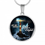 At My Darkest God Is My Light Circle Pendant Necklace - Lighthouse Jesus Christian Jewelry - Circle Luxury Necklace (Silver)