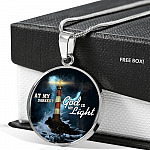 At My Darkest God Is My Light Circle Pendant Necklace - Lighthouse Jesus Christian Jewelry - Circle Luxury Necklace (Silver)